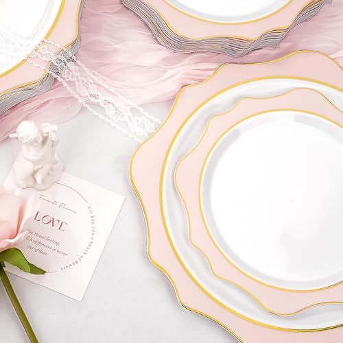 realluck 100Pcs White & Pink Plastic Plates for 50 Guests - Image 3