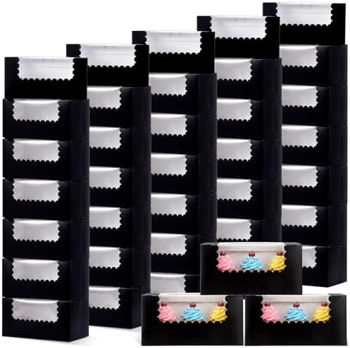 Ireer 60 Pcs 8x4x4 Inch Bakery Boxes with Window for Bread, Black by Ireer