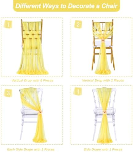 Yellow Chair Sashes for Wedding: 32 Pieces 8ft Long Sheer Draping Fabric – Reception Party Hotel Event Dining Chair Decorations - Image 2