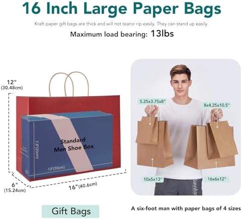 GSSUSA Red Paper Bags with Handles, Large Gift Bags 16x6x12, 50 Pack - Image 2