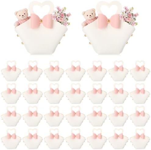 Kacctyen White 30 Pack Mini PU Leather Purse Gift Bags Small Candy Wedding Gift Bags with Handle Reusable Party Treat Favor Boxes for Bridal Birthdays Baby Showers Halloween Christmas by Kacctyen