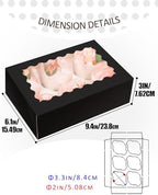 qiqee Black 6 Cupcake Boxes with Window Auto-pop up 30 Packs Cupcake Box 9.4"x6.1"x3.3" Bakery Boxes For Cupcakes Carrier, Cupcake Containers - Image 5