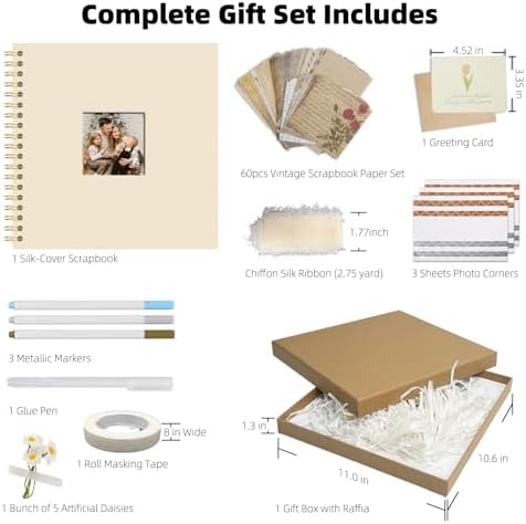 Vienrose Scrapbook Album Gift Set, 10x10 Inch, 80 White Pages, Off White - Image 5