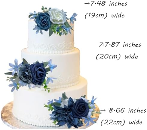 CherishedMoments 3Pcs Pre-Made Cake Flowers,Dusty Blue Wedding Cake Decor - Image 2