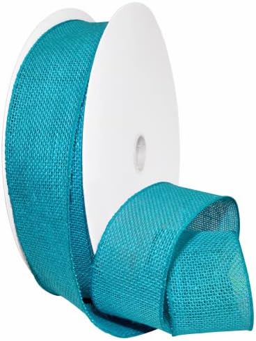 Morex Natural Burlap Wired Ribbon for Decorations, Holidays, Parties, Home and Outdoor Decor, 2.5" x 50 Yd, Turquoise by MorexRibbon