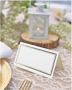 JAM Paper Foldover Wedding Table Place Cards - 2 x 4 1/4 - White with Silver Double Border - 100/Pack - Image 2
