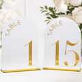 White Arch Wedding Table Numbers 1-15, Gold Numbers and Stands by JINMURY