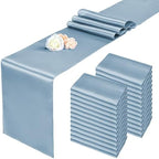 24 Pack Dusty Blue Satin Table Runners 12 x 108 Inch Long Table Runners for Rectangle Round Tables, Smooth Satin Table Runner for Wedding,Birthday Party Banquets Graduation Engagements Decoration by Pesonlook