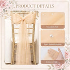 VitalCozy 50 Pack Light Brown Pearls Chair Sashes with Bows Wedding Decor - Image 3