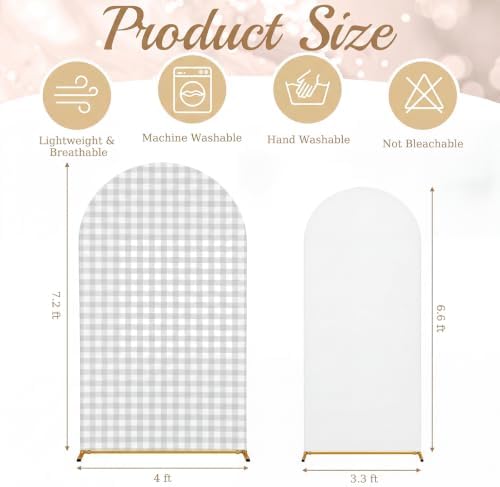 Tegeme 2 Set Gingham Arch Backdrop Cover 7.2ft 6.6ft Arch Cover, Gray - Image 2