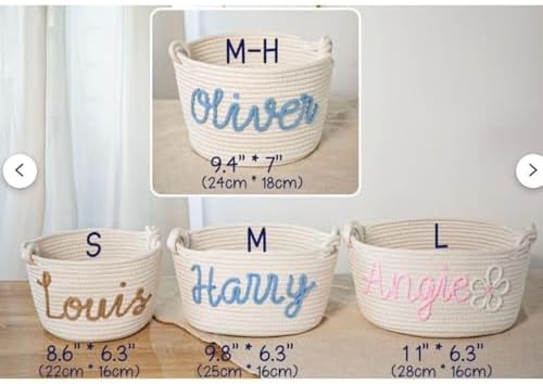 XFYSDIY Personalized Handmade Baby Basket, Custom Name Baby Diaper Caddy Organizer, Cotton Rope Storage Basket (S:22X16CM) - Image 2
