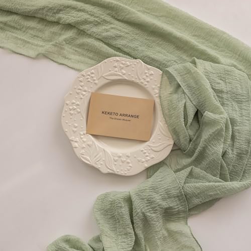 6Pcs Sage Green Cheesecloth Table Runner 120 Inches for Party Home Decor - Image 5