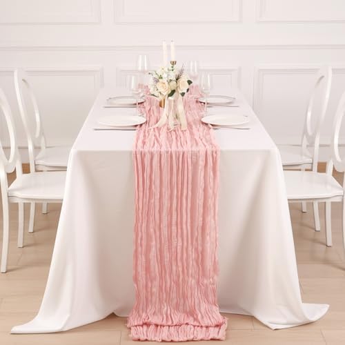 8 Pack Peach Pink Cheesecloth Table Runner 120 Inch Boho Wedding Decor - Image 4