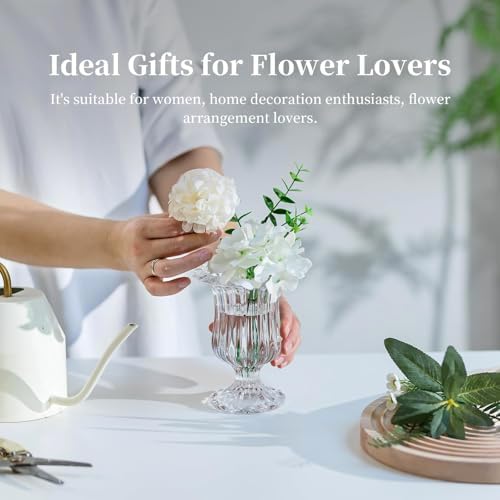 Glasseam Small Glass Vases for Flowers, Pedestal Compote Vase Set of 3 - Image 4