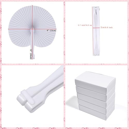 60 Pcs White Heart Round Paper Fans - Image 3