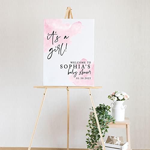 Andaz Press Custom Large Baby Shower Welcome Sign, 16" x 20", Watercolor Pink It's A Girl Personalized Canvas Welcome Sign, Signage Canvas Sign for Baby Sprinkle, Fall Baby Shower Decorations - Image 2