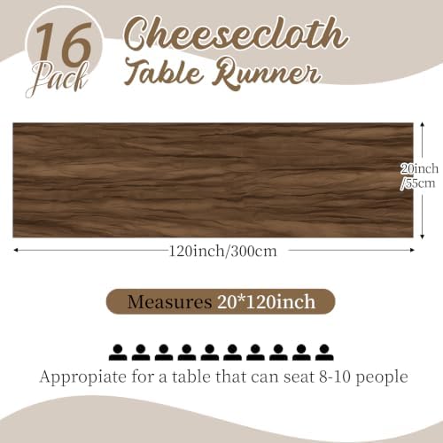 16 Pack Brown Cheesecloth Table Runners 20x120 Inch Gauze Table Runner Cheese Cloth 10FT Brown Table Runner Rustic Sheer Runner for Wedding Birthday Party Baby Shower Table Decor - Image 3