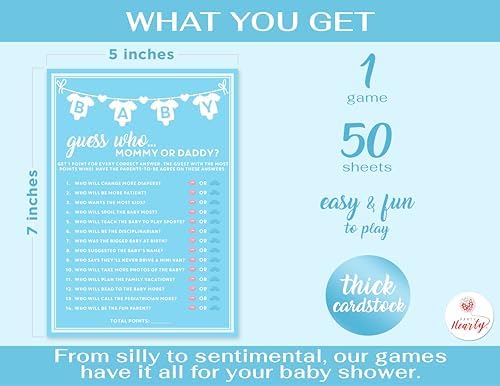 Party Hearty Baby Shower Games, Guess Who Mommy or Daddy - Blue (Pack of 2) - Image 2