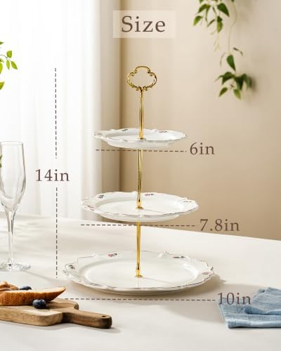 3 Tier Cupcake Stand, Ceramic Tiered Serving Stand - Image 2