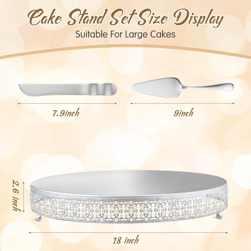 Wenqik Silver Metal Cake Stand 18 Inch with Cutting & Spatula - Image 2