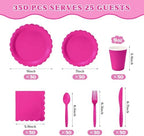 Vyntra 350 Pcs Hot Pink Paper Plates and Napkins Party Supplies - Image 2