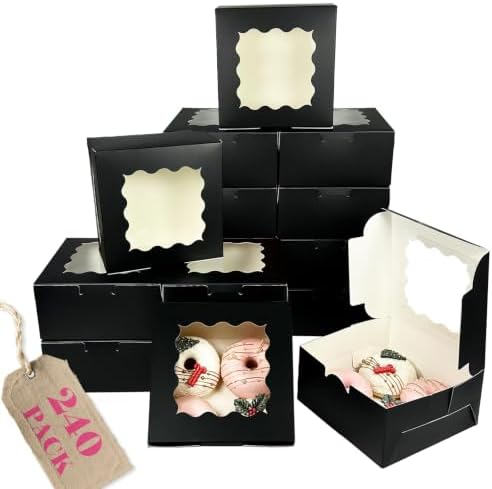 Bakepacker Black Cookie Boxes With Window 6x6x3 inches 240pcs by Bakepacker