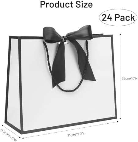 QIELSER Large Black and White Gift Bags with Handles and Ribbon, 12.5x4.5x10 Inch Paper Bags with Tissue Paper for Wedding, Bridesmaid, Baby Shower, Birthday, Holiday Party Gifts (24) - Image 2