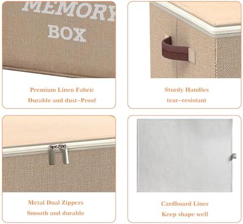 Memory Box for Keepsakes, Large Baby Keepsake Box Decorative Baby Memory Box for Baby Shower Anniversary, Wedding, Valentines Day, Birthday Gift (1, Beige) - Image 4