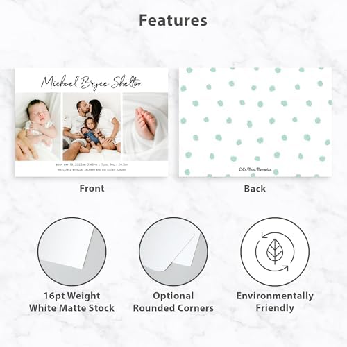 Let's Make Memories Personalized Baby Announcement Cards - Birth, Adoption - Boy, Girl - Premium Quality Custom Photo Cards for Mailing - 5x7 - Includes White Envelopes - Bold Script - 25 ct - Image 4