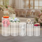 5PCS Clear Acrylic Cylinder Pedestal Stands 19.7''+21.6''+23.6''+29.5''+35.4'' Tall Round Display Pedestal Decor Background Dessert Table Pillars for Party Birthday Wedding Props Baby Shower Event Decoration - Image 6