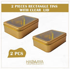 Pack of 2 Gold Rectangular Cookie Tins Container With Clear Lid, Multipurpose Tin Box, Festive Tin Box for Gift Giving, Cookies, Stationery & More - 7.25 x 5.25 x 2.25 Inches - Image 2