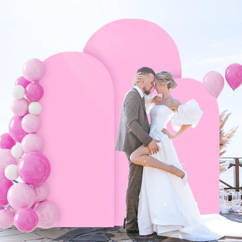 FOTSHARER Arch Backdrop Cover Set of 3 Pink Wedding Arch Cover 4FT 5FT 6FT 2 Sided Spandex Arch Stand Covers Chiara Arched Covers Balloon Arch Covers Stretchy Backdrop for Wedding Banquet Decorations - Image 6