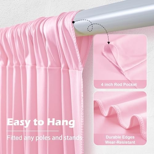 20ft x 10ft Wrinkle Free Pink Backdrop Curtain for Parties, 4 Panels 5×10ft Silky Polyester Light Pink Photo Backdrop Drapes Back Drop Cloth for Girl Party Birthday Gender Reveal Wedding Photography - Image 6