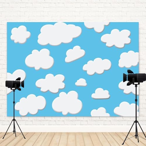 15x8ft Blue Sky White Clouds Backdrop Cartoon Kids Birthday Party Photography Background Natural Scenery Wedding Baby Shower Banner Decorations Newborn Adult Portrait Photo Booth Prop - Image 4