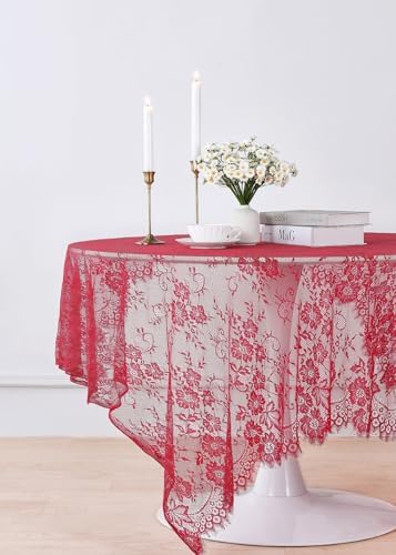 LuoluoHouse Red Tablecloth Lace Table Fabric 2pcs 60x120 Inch for Birthday - Image 5