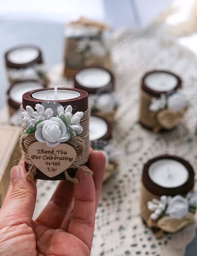 Ju's Favors 10 Piece Set of Wooden Tealight Candle Holders, Wedding Candle Favors, Baby Shower Favors, Guest Return Favors, Bridal Shower Favors for Guests.(Dark Brown+Rose) - Image 6
