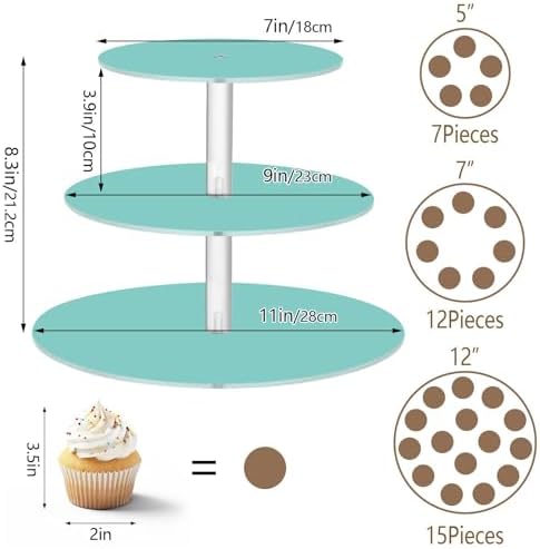J JOYSAY Teal Pattern Acrylic Cupcake Stand 3 Tier Dessert Table Display Set Clear Cake Stands for Baby Shower Party Wedding Decorations Easy Assembly Macaron Tower - Image 3