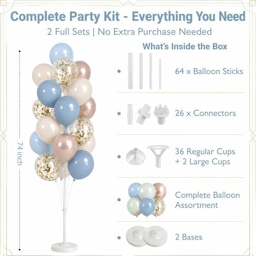 HIINS Balloon Column Kit Set of 2 with Dusty Pastel Blue Gold Balloon Base&Pole,Balloon Tower Backdrop Decoration for Wedding, Baby Shower, Birthday Party, Bridal Engagement - Image 2