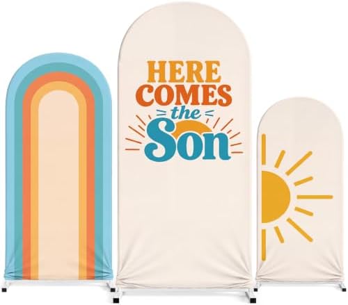 Tingjoo 3 Pcs Here Comes The Son Baby Shower, Arch Backdrop Covers, 4&5&6ft by Tingjoo