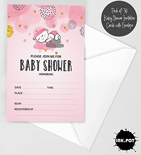 Pack of 30, Boy/Girl Baby Shower Party Collection, Baby Shower Invitation Cards, Fill in the Blank Invites WIth Envelopes, Pink Theme Party Supplies - Image 2