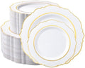 realluck 150PCS Plastic Plates with Gold Trim, Elegant Disposable Plates by Realluck