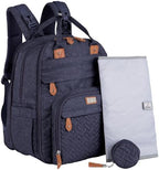 BabbleRoo Extra Large Diaper Bag Backpack, Expandable Baby Bag with Up to 50% More Capacity - Travel Essentials Baby Bag Tote with Changing Pad, Stroller Straps & Pacifier Case - Unisex, Denim Blue by BabbleRoo