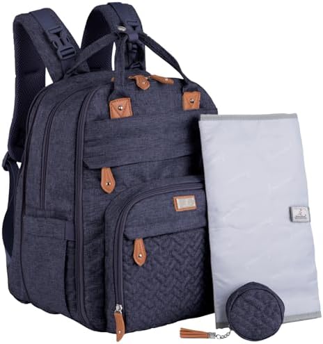 BabbleRoo Extra Large Diaper Bag Backpack, Expandable Baby Bag with Up to 50% More Capacity - Travel Essentials Baby Bag Tote with Changing Pad, Stroller Straps & Pacifier Case - Unisex, Denim Blue by BabbleRoo