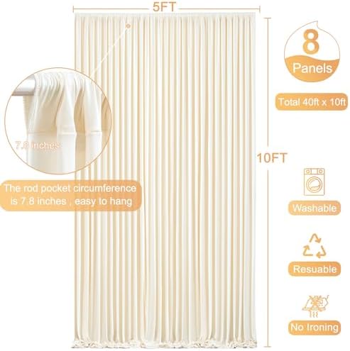 8 Panels Champagne Backdrop Curtain for Baby Shower Wrinkle Free 40ft x 10ft Backdrop Drapes Panels for Parties Wedding Bridal Shower Birthday Photo Photography Fabric Background Decoration - Image 5