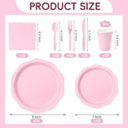 350 Pcs Pink Decagonal Paper Plates and Napkins Set, Disposable Party Supplies for 50 Guests Include 9" & 7" Scalloped Paper Plates, Cups, Napkins, Cutlerys for Baby Shower, Bridal Shower, Wedding - Image 5