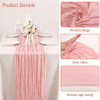 8 Pack Peach Pink Cheesecloth Table Runner 120 Inch Boho Wedding Decor - Image 3