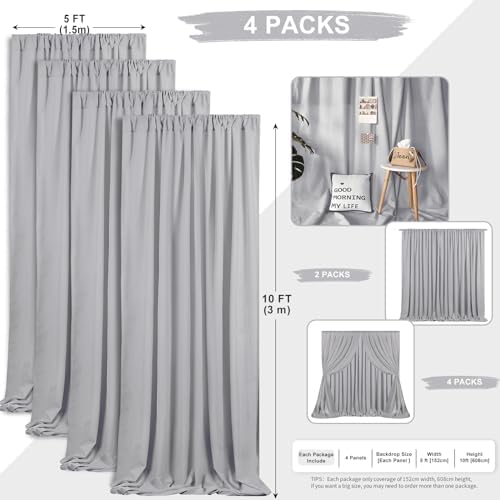 Grey Backdrop Curtains 20ftx10ft Party Polyester Photo Drapes - Image 3