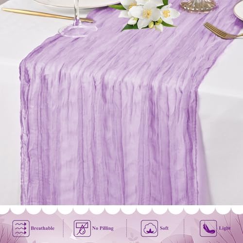 20 Pack Lilac Cheesecloth Table Runner 10FT Long Boho Gauze Fabric Table Runner Vintage Rustic Sheer Runners for Wedding Party Bridal Baby Shower Table Decorations - Image 5