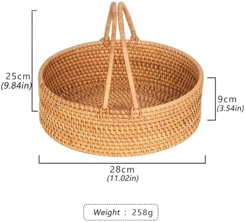 Wicker Picnic Basket with Double Folding Handles: Handmade Woven Picnic Basket, Garden Basket Harvest Basket, Natural Small Wicker Basket with Handle for Storage, Camping, Home Decor (Oval Basket) - Image 2