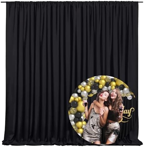 10 x 7 Feet Black Backdrop Curtain for Partie, Background Curtains for Photoshoot, Birthday, Wedding, Halloween, Christmas, Anniversary, Engagement Party Decorations 5Ft x 7Ft, 2 Panels by ZEBMOON
